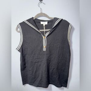 La Vila Milano Black & White Nautical Style Gold Button Top Size Medium NWT